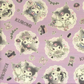 Kuromi on Mauve Japanese Character Licensed Fabric Precut 81cm x 112cm