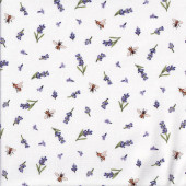 Lavender Flower Sprigs Bees on White Floral Lavender Market Quilting Fabric