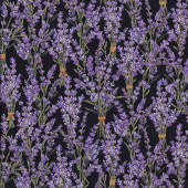 Lavender Flower Bunches on Black Floral Market Quilting Fabric