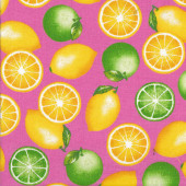 Lemons and Limes on Pink Fruit Quilting Fabric