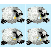 Lewe The Ewe on Blue White Spots Susybee Bees Quilting Fabric Panel 