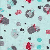 Knitting Sheep on Aqua Blue Yarn All You Knit is Love Quilting Fabric