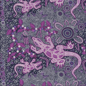 Australian Indigenous Aboriginal Man and Goanna Purple by G. Reid Quilting Fabric