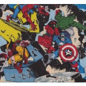 Marvel Avengers Hulk Thor Captain America Iron Man in Action Licensed Fabric 
