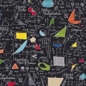Mathematic Science Maths Equations Formulas on Black Quilting Fabric