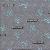 Minecraft Diamond Mine Logo on Grey Video Game Quilting Fabric