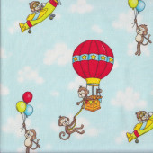 Monkeys Planes Hot Air Balloons on Blue Monkey Around Quilting Fabric
