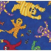 Monster Mash on Blue Boys Kids Quilt Fabric