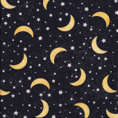 Moon and Stars on Black Quilting Fabric