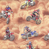 Dirt Bikes on Brown Quilting Fabric Remnant 30cm x 112cm