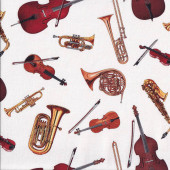 Musical Instruments Violin Trumpet Saxophone Quilting Fabric 