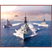 Navy Fleet Warships and Helicopter Navy Australia Quilting Fabric Panel 