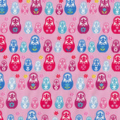 Matryoshka Babushka Russian Nesting Dolls on Pink Girls Fabric