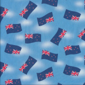 New Zealand Flags on Blue Quilting Fabric 
