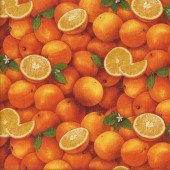 Oranges Fruit Whole and Halves with Green Leaves Quilting Fabric