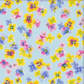 Pretty Pansies on Blue Pansy Flowers Quilting Fabric