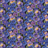 Purple and Mauve Pansies Leaves Flower Market Quilting Fabric
