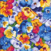 Colourful Yellow Blue Pansies Garden Bouquet Quilting Fabric