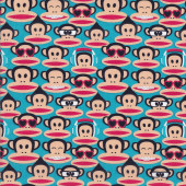 Paul Frank Julius Monkey Faces on Turquoise Blue Licensed Quilting Fabric