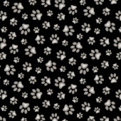 Paw Prints on Black Adorable Pets Quilting Fabric
