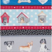 Dogs Rule Think Pawsitive Border Stripe Quilting Fabric