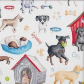 Dogs Rule Think Pawsitive on White Quilting Fabric