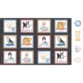 Think Pawsitive Dogs in Squares Bones Quilting Fabric Panel