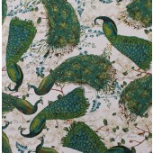 Peacock Arbor on Light Beige LARGE PRINT Peacocks Quilting Fabric By The Metre