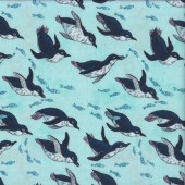 Penguin Swimming Ocean Sea on Blue Wonderful Wings Quilting Fabric