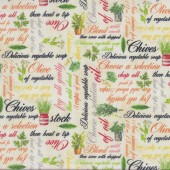 Vegetables Herbs Olive Oil Soup Words Perfect Combination on Cream Quilting Fabric