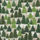 Christmas Pine Trees on Beige Landscape Quilting Fabric
