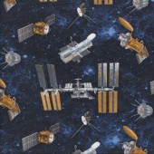 Space Galaxy Satellites Planetary Missions Stars Quilting Fabric