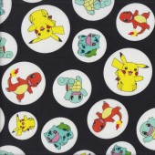 Assorted Pokemon on Black Pikachu Licensed Quilting Fabric