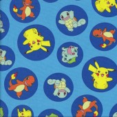 Assorted Pokemon on Blue Pikachu Licensed Quilting Fabric