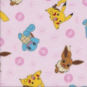 Pokemon on Pink Pikachu Girls Licensed Quilting Fabric