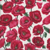 Red Poppies on White Poppy Flowers Floral Quilting Fabric