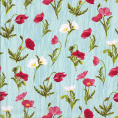 Poppy Flowers on Blue Positively Poppies Quilting Fabric