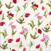Poppy Flowers on White with Light Green Flecks Positively Poppies Quilting Fabric