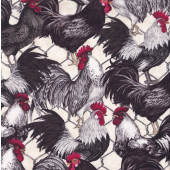 Proud Rooster with Chicken Wire on Cream Quilting Fabric 