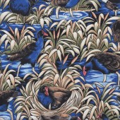 New Zealand Pukekos Swamp Hens on Water Reeds Quilting Fabric