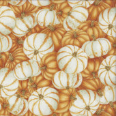 Pumpkins Orange and White with Metallic Gold Quilting Fabric