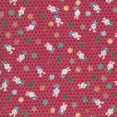 Japanese Rabbits Asanoha Pattern on Red with Metallic Gold Quilting Fabric 2 Metre Pre Cut 