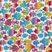 Colourful Rainbow Fish on White Quilting Fabric