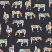 Rainbow Striped Zebras on Black Quilting Fabric