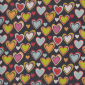 Love Hearts on Black Nylon Ripstop Waterproof Wipe Clean Fabric 
