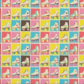 Roller Skates in Squares Skating Girls Quilting Fabric