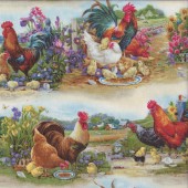 Roosters Chickens Hens Sunflowers Farm Country Quilting Fabric