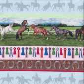 Equestrian Horses Ribbons Horse Shoes Saddle Up Border Quilting Fabric