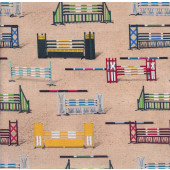 Equestrian Horse Show Jumps On Tan Saddle Up Quilting Fabric