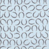 Horse Shoes On Light Blue Saddle Up Quilting Fabric